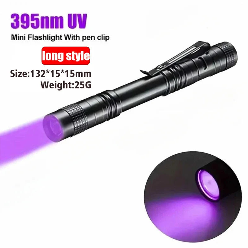 Shopdroplo™ UV Flashlight 395nm – Mini Ultraviolet Torch with Clip for Pet Urine, Scorpion, & Stain Detection