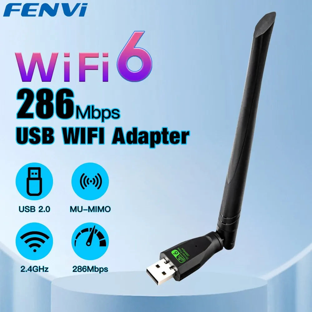 Shopdroplo™ FENVI WiFi 6 USB Adapter – AX286 Plug & Play Network Dongle for Windows 10/11 Laptops (2.4GHz, 300Mbps)