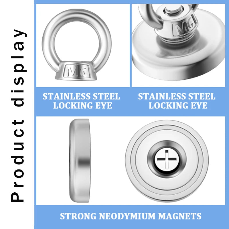 Shopdroplo Super Strong Neodymium Fishing Magnet – Heavy-Duty Salvage Magnet with Eyebolt