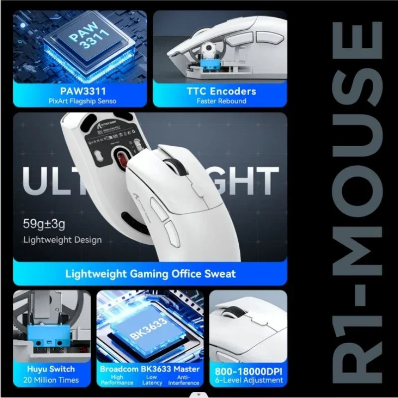 Shopdroplo Attack Shark R1 Bluetooth Gaming Mouse – 18000 DPI, Tri-Mode, Macro Support, 1000Hz Polling Rate