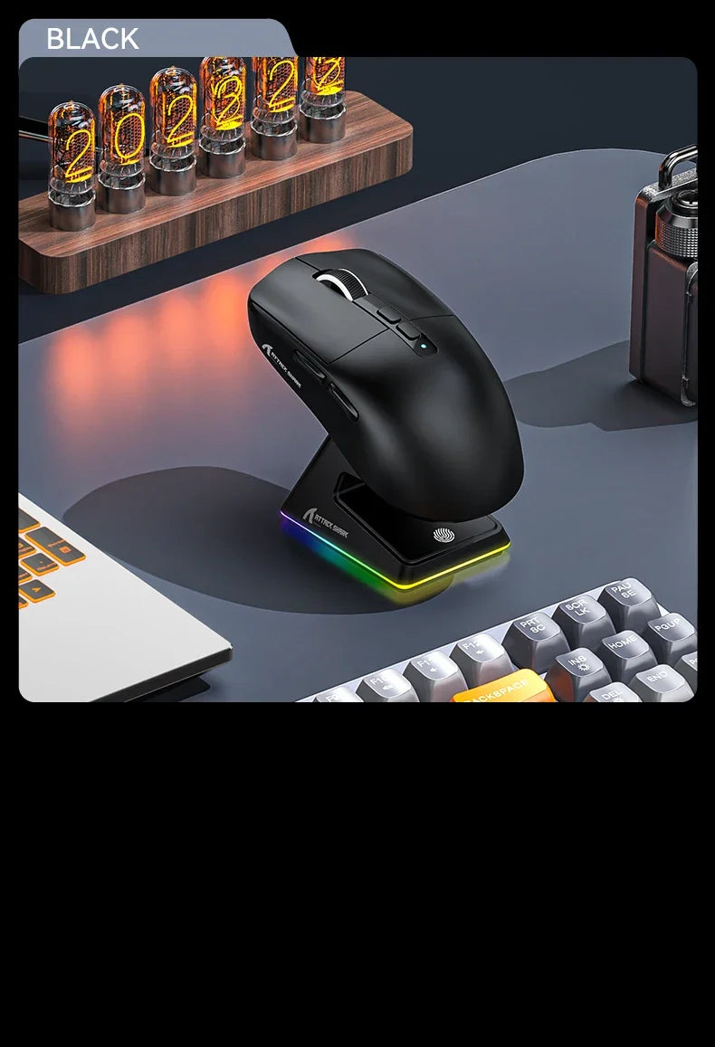 Shopdroplo X6 Wireless Bluetooth Gaming Mouse – PixArt PAW3395, RGB Touch Charging Base, 26K DPI, Tri-Mode Macro Mouse