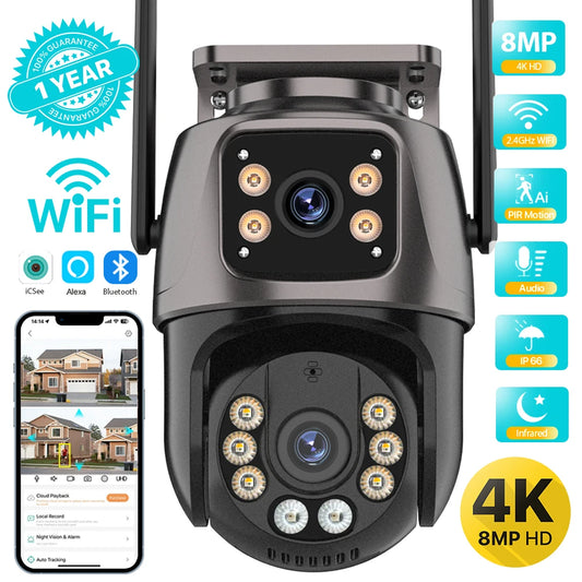 Shopdroplo™ 4K 8MP WiFi PTZ Outdoor Security Camera – Dual Lens, AI Auto Tracking, Night Vision, IP66 Waterproof