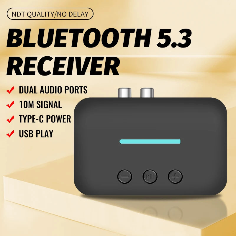 Shopdroplo Bluetooth 5.3 Audio Receiver – Wireless AUX/RCA Adapter with USB U-Disk Playback for Speakers, Stereos & Amps