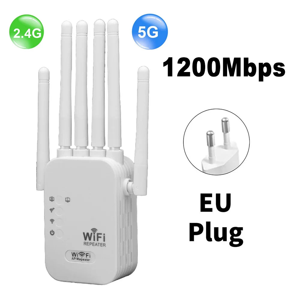 Shopdroplo 1200Mbps Dual Band WiFi Repeater – 2.4G & 5G Wireless Signal Booster with 6 High Gain Antennas