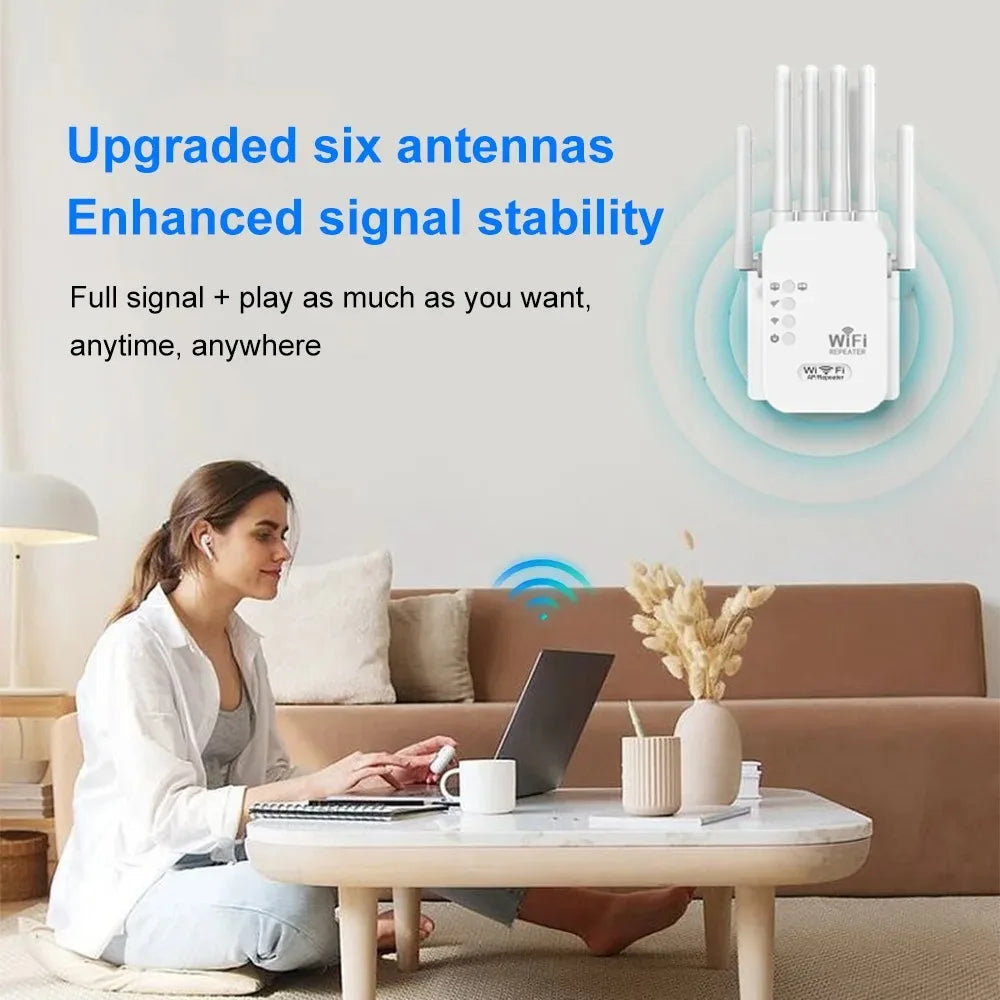 Shopdroplo 1200Mbps Dual Band WiFi Repeater – 2.4G & 5G Wireless Signal Booster with 6 High Gain Antennas