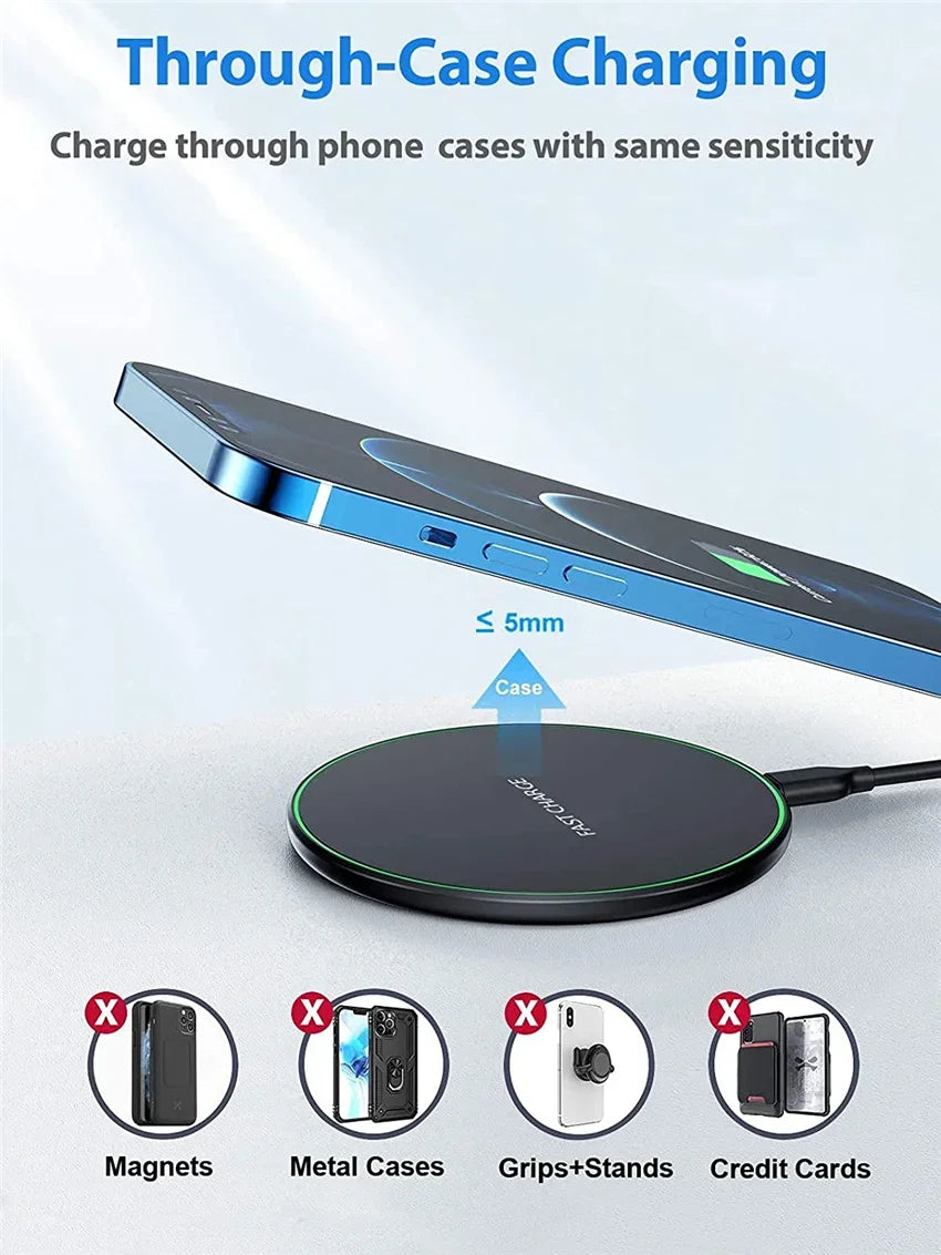 Shopdroplo™ 100W Fast Wireless Charging Pad – Slim Charger for iPhone, Samsung, Xiaomi & More