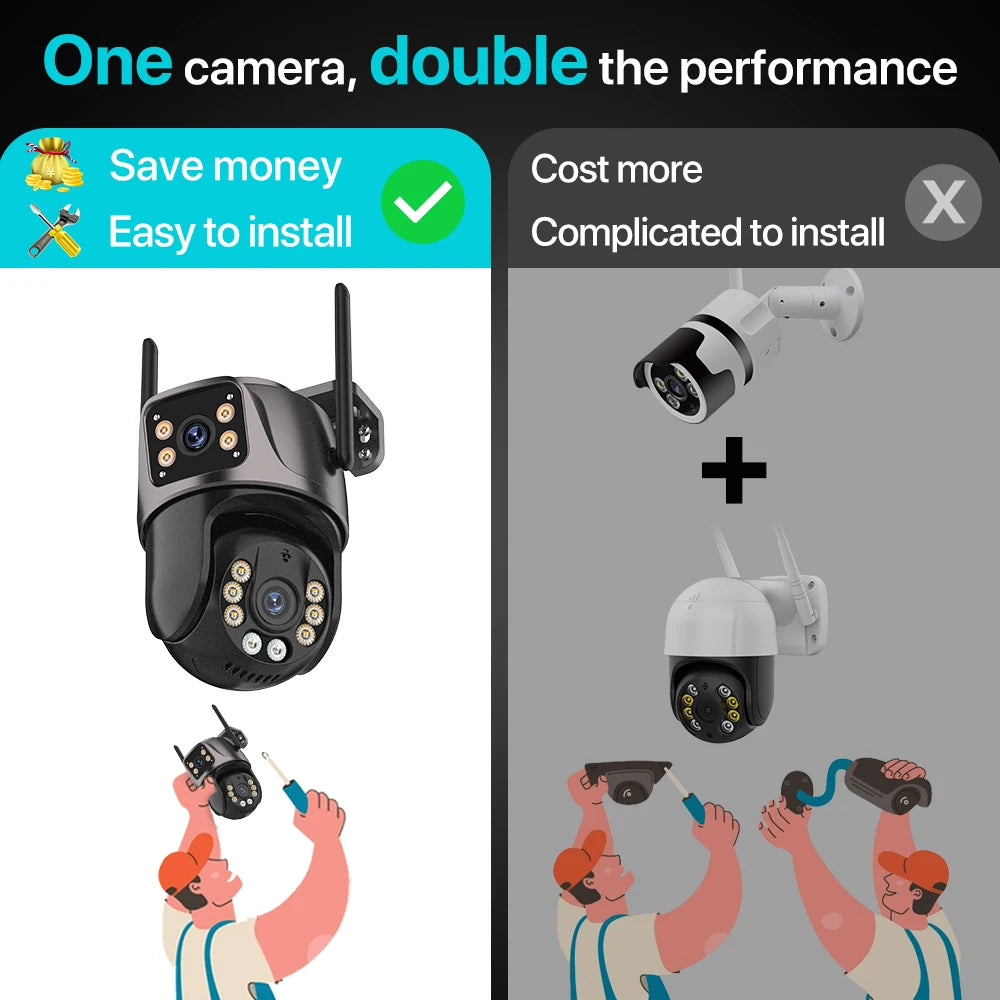 Shopdroplo™ 4K 8MP WiFi PTZ Outdoor Security Camera – Dual Lens, AI Auto Tracking, Night Vision, IP66 Waterproof