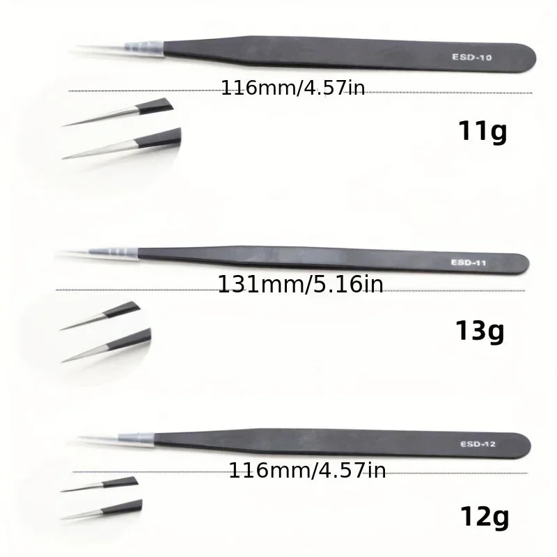 Shopdroplo 6-Piece ESD Anti-Static Tweezers Set – Precision Stainless Steel Tools for Electronics Repair & Crafting