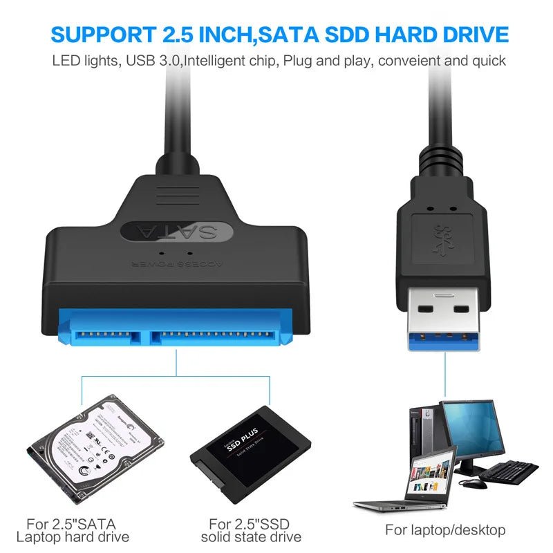 Shopdroplo™ SATA to USB 3.0/2.0 Cable – 6Gbps High-Speed Adapter for 2.5” HDD/SSD