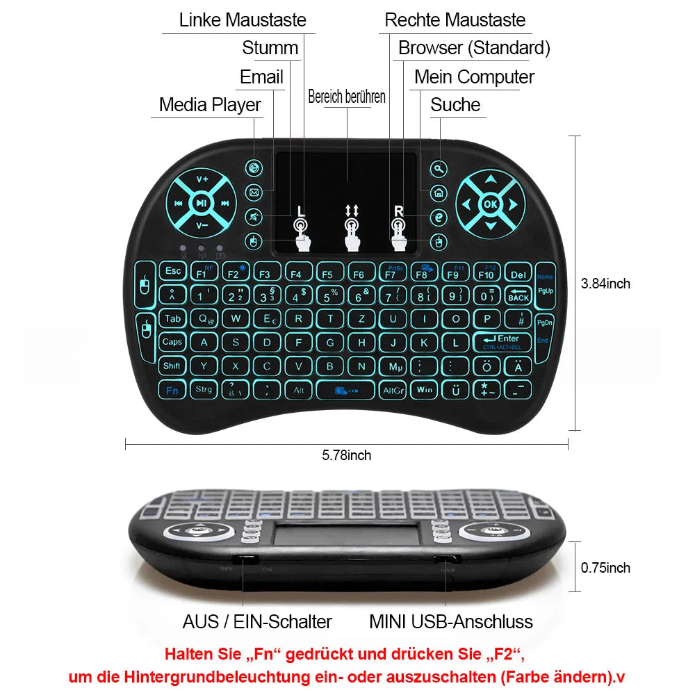 Shopdroplo™ i8 2.4G Wireless Air Mouse & Backlit Mini Keyboard – Touchpad Remote for PC, Laptop, Android TV Box