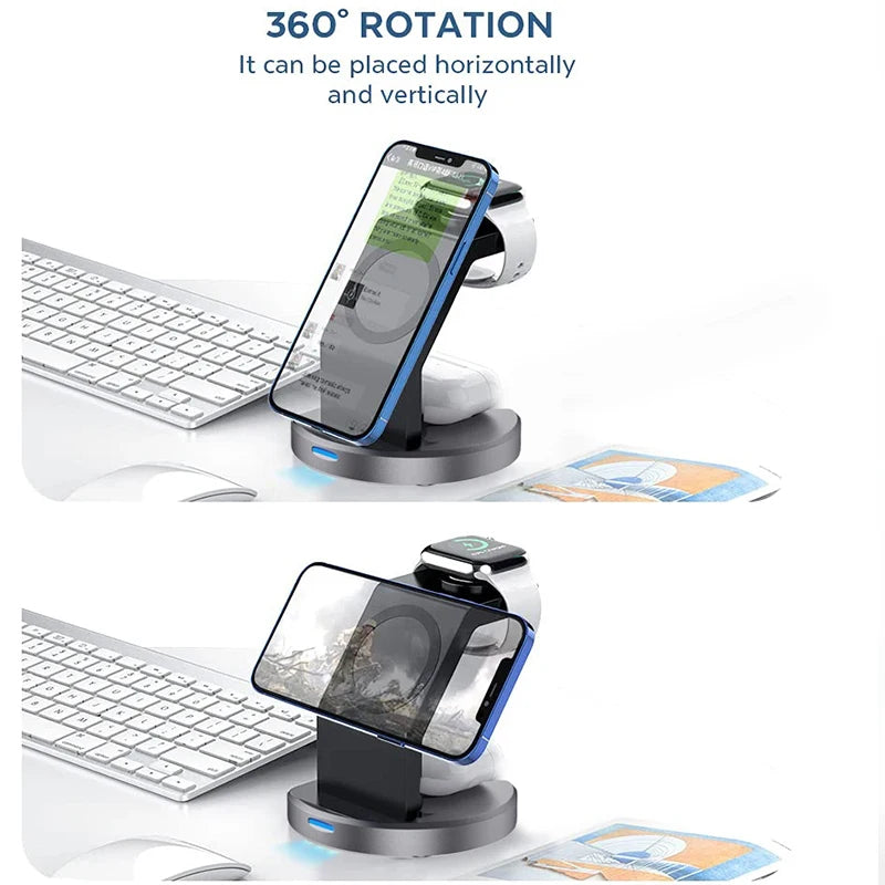 Shopdroplo 3 In 1 Magnetic Wireless Charger Stand For iPhone, iWatch & AirPods – MagSafe Fast Charging Station