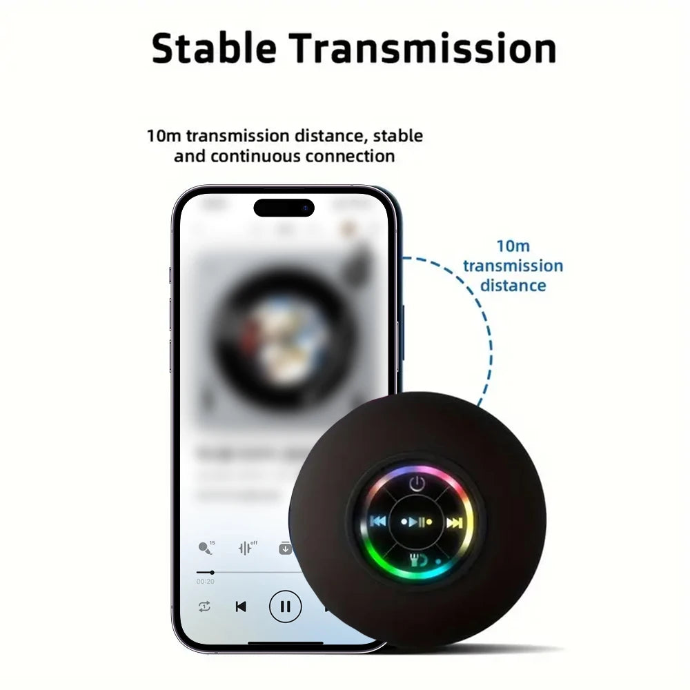 Shopdroplo™ Mini Waterproof Bluetooth Speaker with LED & Suction Cup – Portable Stereo for Bathroom, Shower & Outdoors
