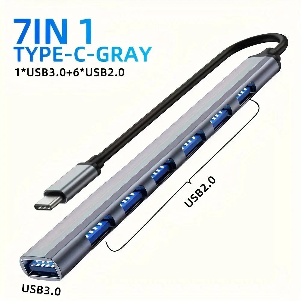 Shopdroplo™ 7-in-1 USB-C Hub Extender – High-Speed USB Splitter for Laptops & PCs