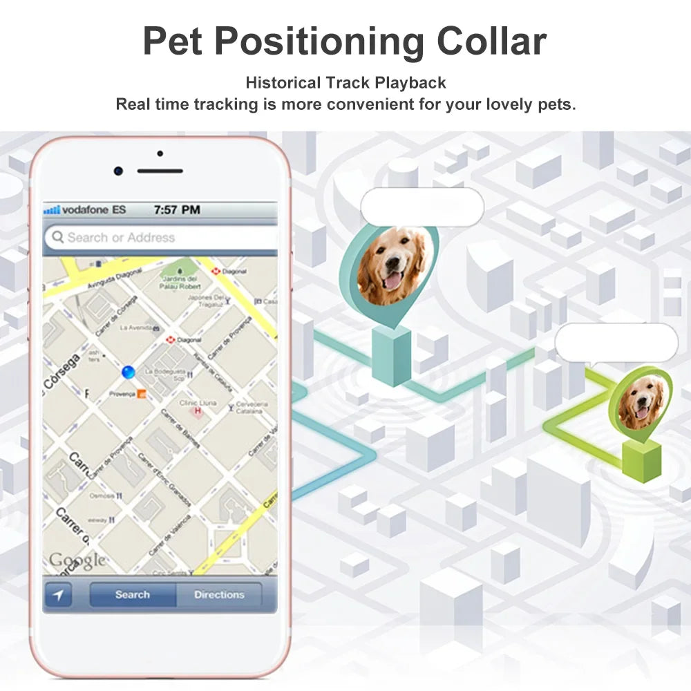 Shopdroplo Waterproof Pet GPS Tracker – Real-Time Location, Adjustable Collar, Remote Control Locator for Cats & Dogs (GSM, AGPS)