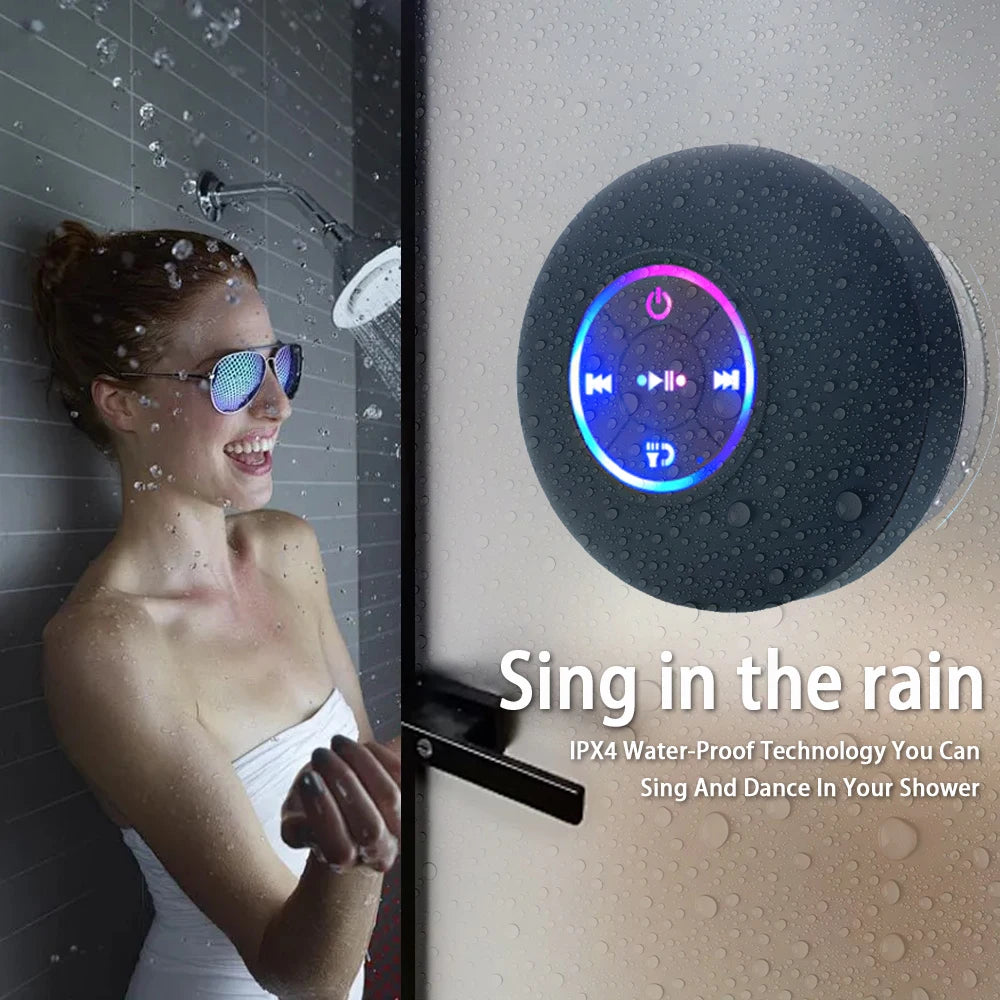 Shopdroplo™ Mini Waterproof Bluetooth Speaker with LED & Suction Cup – Portable Stereo for Bathroom, Shower & Outdoors