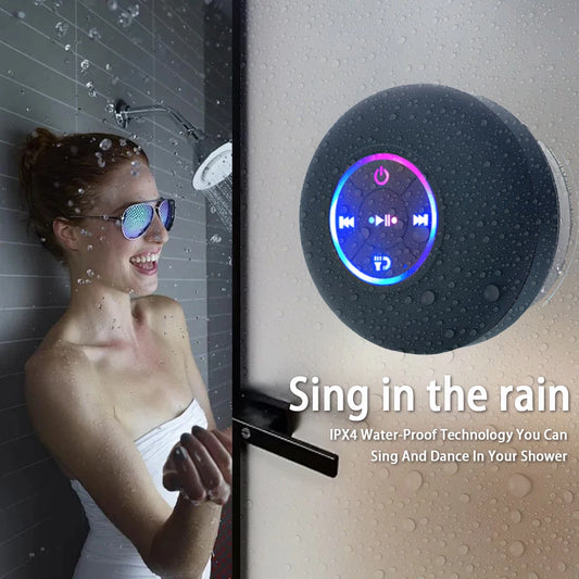 Shopdroplo™ Mini Waterproof Bluetooth Speaker with LED & Suction Cup – Portable Stereo for Bathroom, Shower & Outdoors