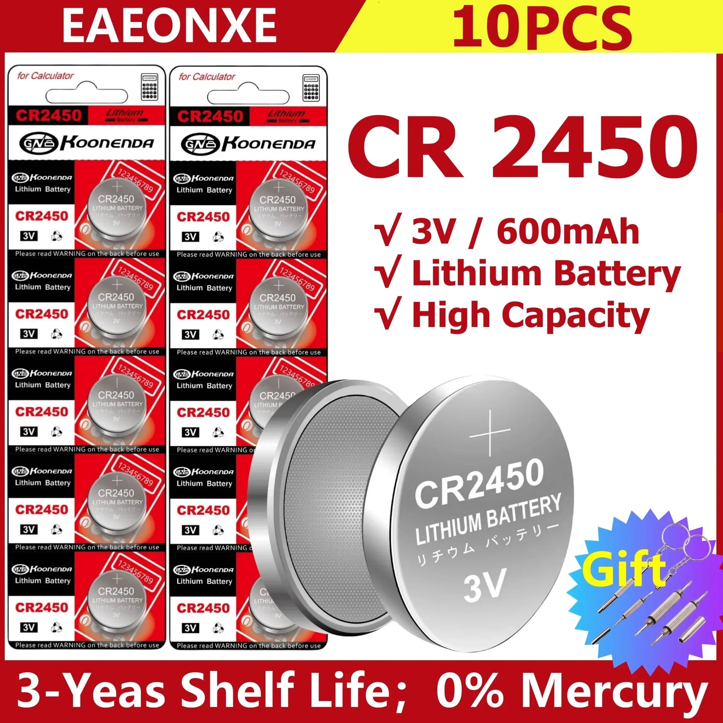 Shopdroplo CR2450 3V Lithium Button Battery – 600mAh Coin Cell for Key Remotes, Watches, LED Lights & More