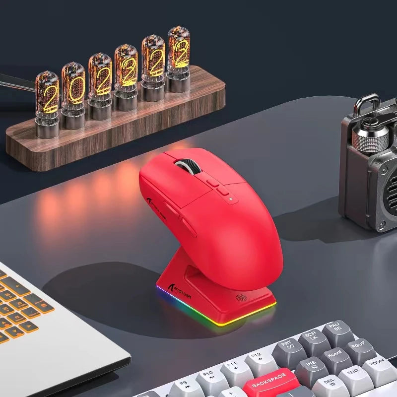 Shopdroplo X6 Wireless Bluetooth Gaming Mouse – PixArt PAW3395, RGB Touch Charging Base, 26K DPI, Tri-Mode Macro Mouse