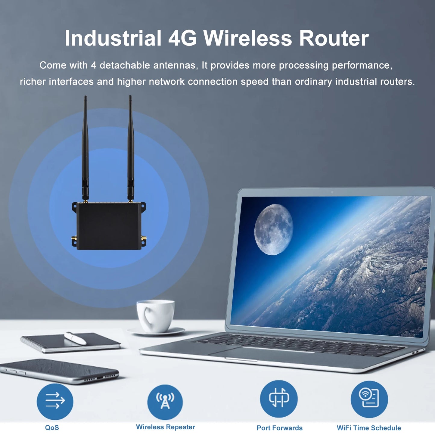 Shopdroplo KuWFi 4G LTE WiFi Router – 300Mbps CAT4 Wireless Router with SIM Slot, Detachable Antennas, LAN/WAN RJ45 Ports, AP/Repeater Mode