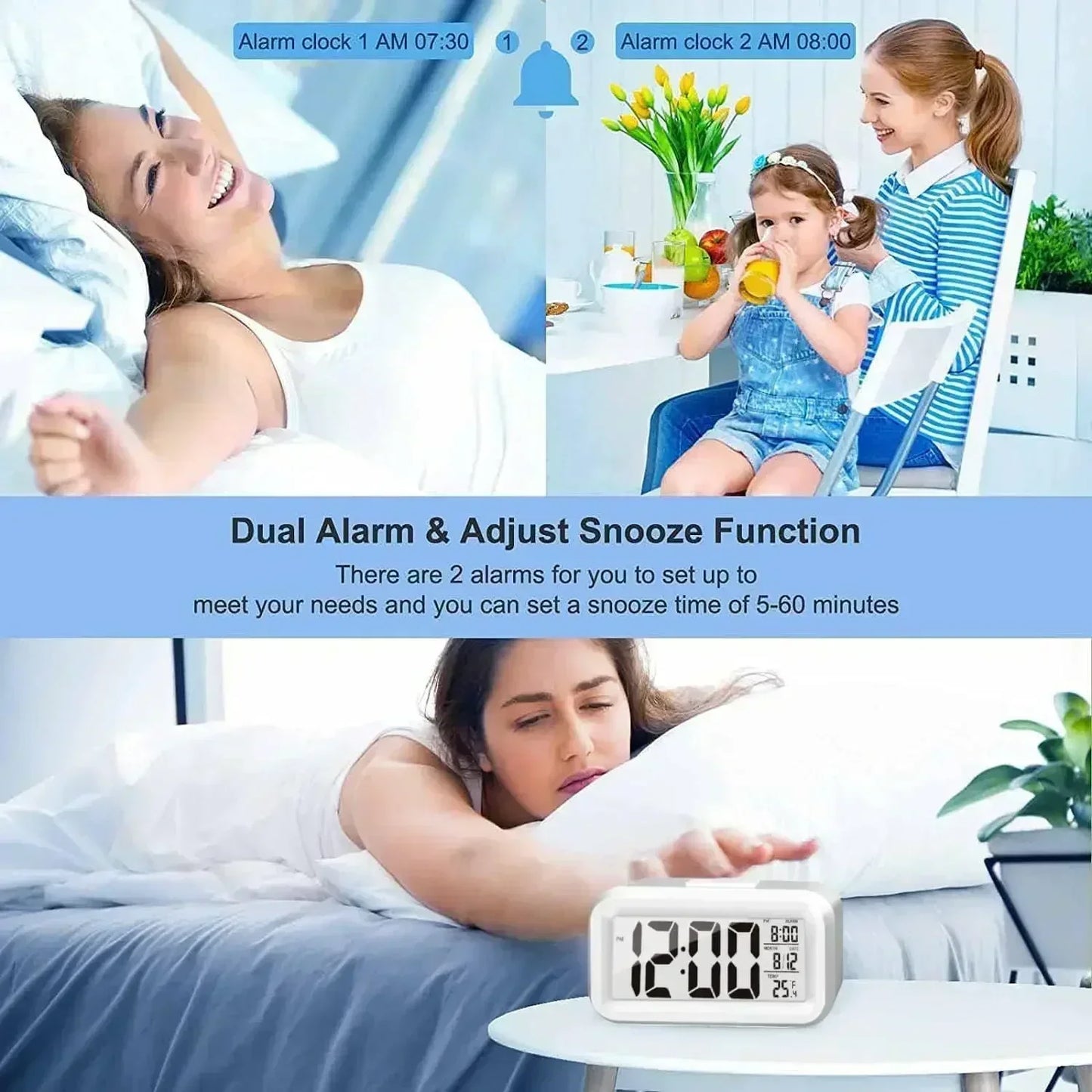 Shopdroplo LED Digital Alarm Clock – Backlight Snooze Calendar Thermometer Desktop Table Clock