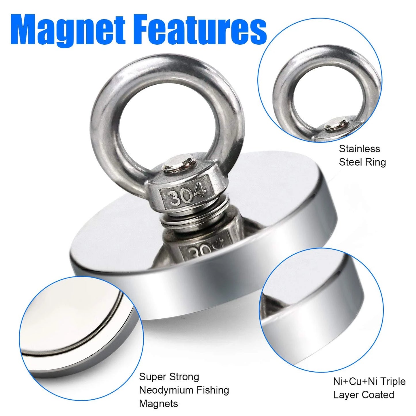 Shopdroplo Super Strong Neodymium Fishing Magnet – Heavy-Duty Salvage Magnet with Eyebolt