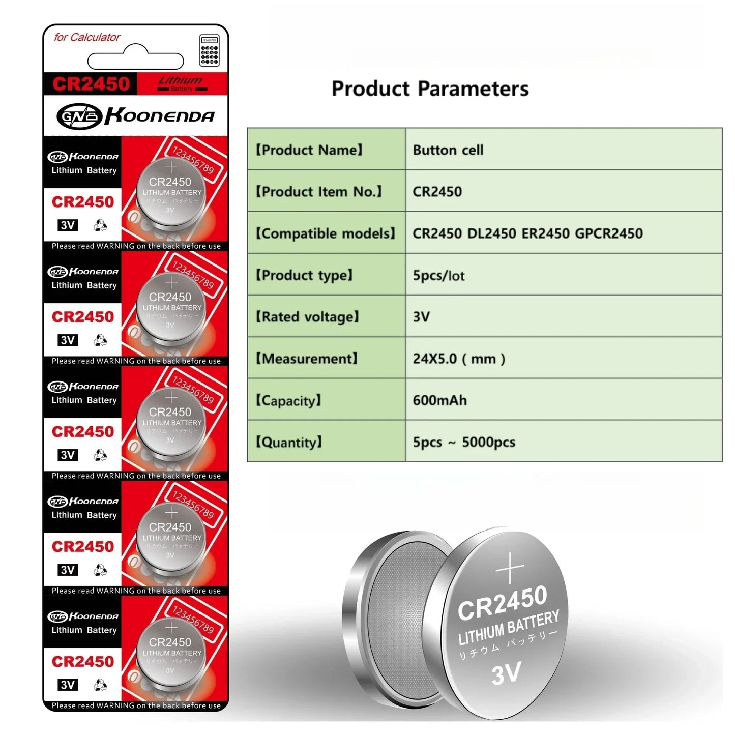 Shopdroplo CR2450 3V Lithium Button Battery – 600mAh Coin Cell for Key Remotes, Watches, LED Lights & More