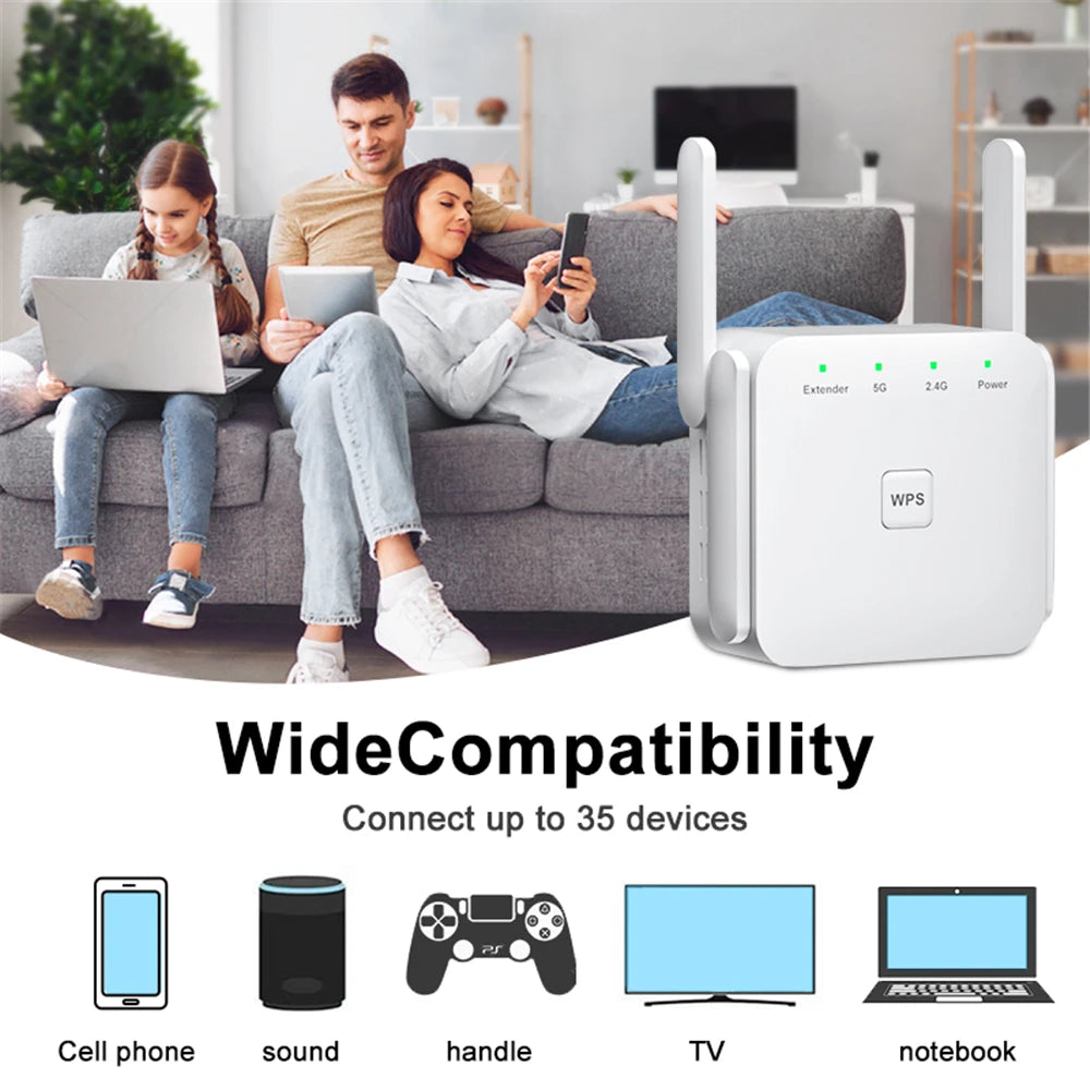 Shopdroplo FENVI 1200Mbps Dual-Band WiFi Repeater – 2.4G/5G Wireless Signal Booster & Extender with 4 Antennas