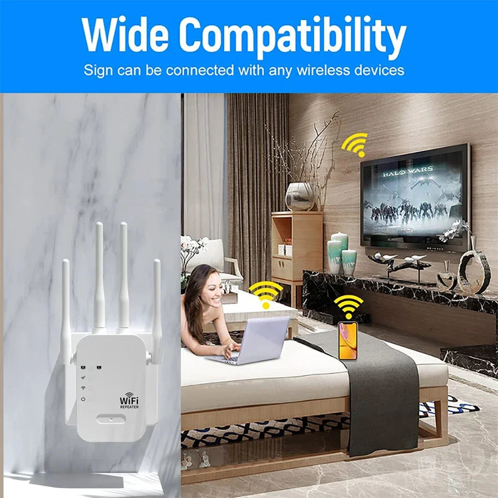 Shopdroplo EWIND 1200Mbps Dual-Band WiFi Repeater – 5G & 2.4G Wireless Signal Extender with Internal Antennas, Long-Range Booster for Home Use