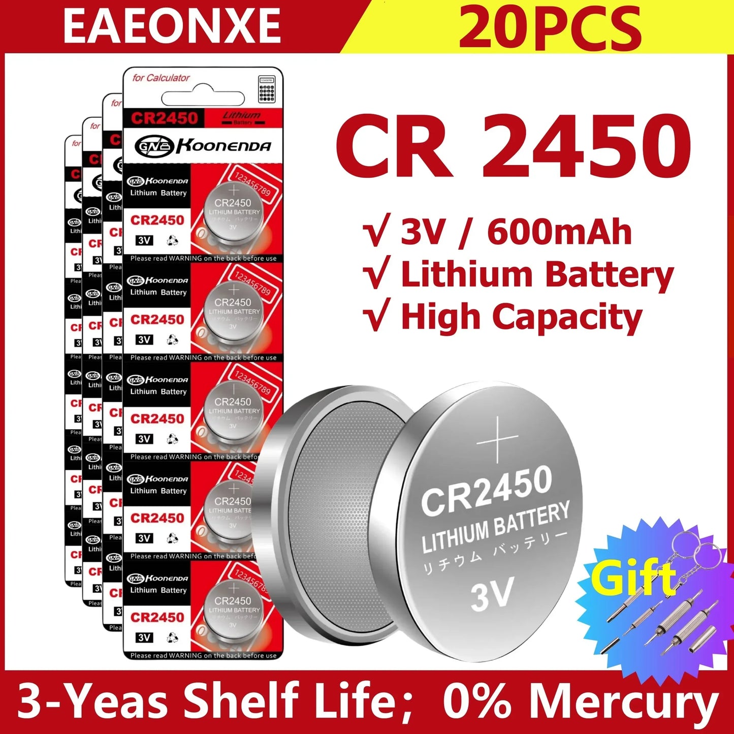 Shopdroplo CR2450 3V Lithium Button Battery – 600mAh Coin Cell for Key Remotes, Watches, LED Lights & More