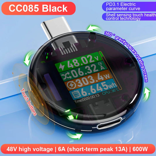 Shopdroplo™ CC085 Type-C Power Meter – 48V 12A Voltage, Current & Capacity Tester
