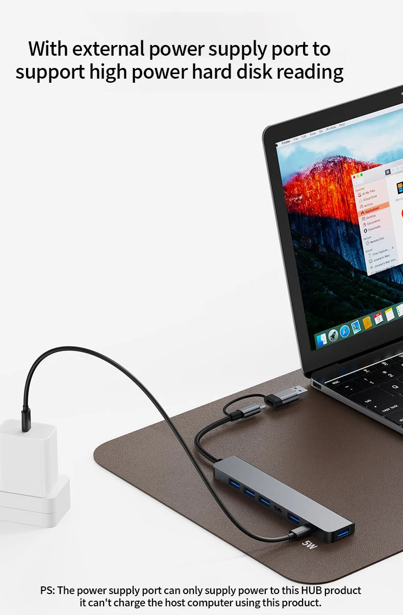 Shopdroplo™ 7-in-1 USB-C Hub Extender – High-Speed USB Splitter for Laptops & PCs