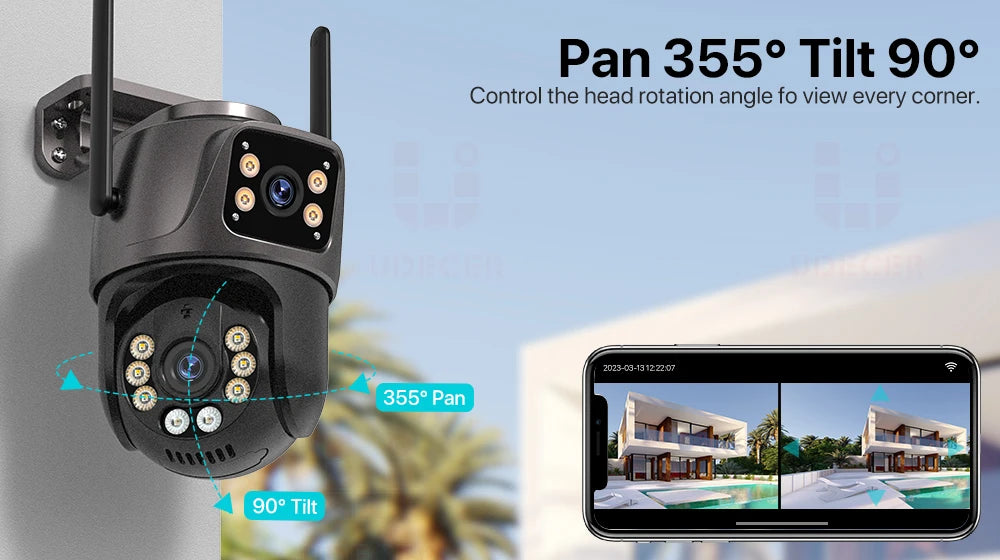 Shopdroplo™ 4K 8MP WiFi PTZ Outdoor Security Camera – Dual Lens, AI Auto Tracking, Night Vision, IP66 Waterproof