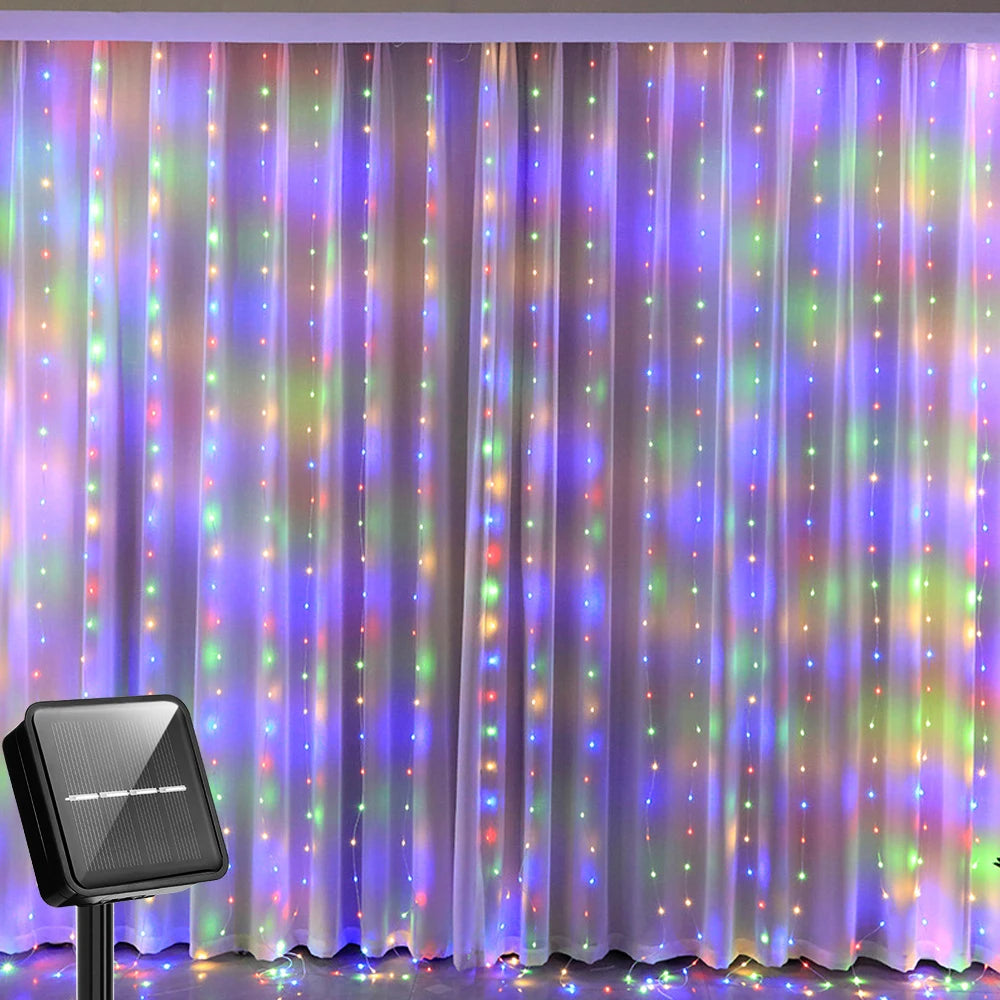 Shopdroplo LED Solar Fairy Curtain Lights – Waterproof Outdoor String Lights for Garden & Christmas Décor
