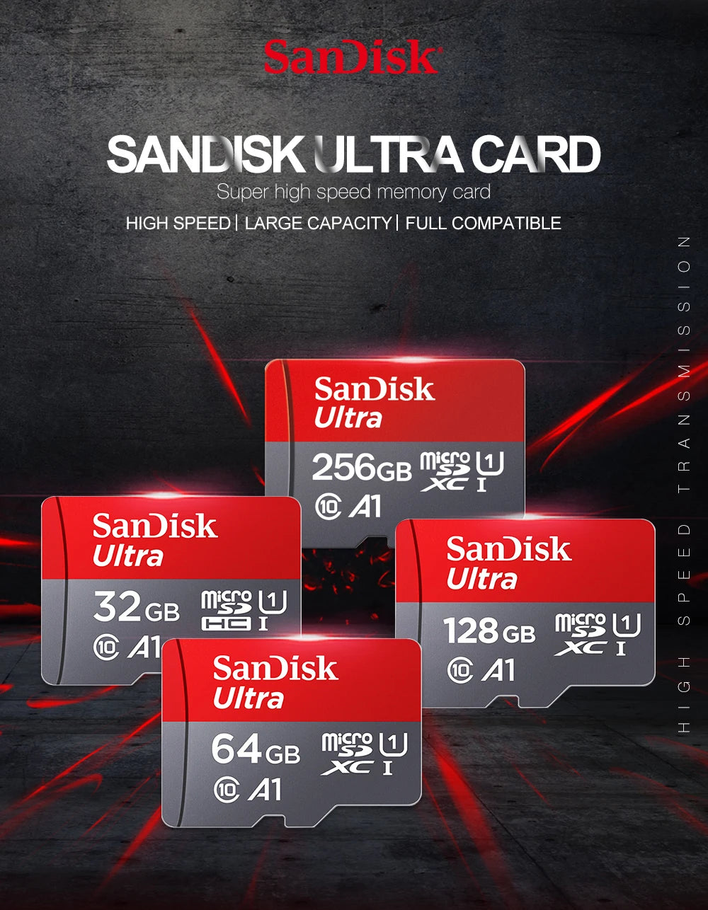Shopdroplo Original SanDisk Micro SD Card – 32GB/64GB/128GB/256GB TF Memory Card UHS-1 Class 10 for Phone, Camera & PC