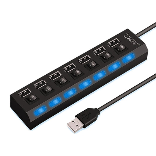 Shopdroplo™ High-Speed USB 2.0 Hub – 4/7 Port Splitter with LED Indicators & Power Switch for PC & Laptop
