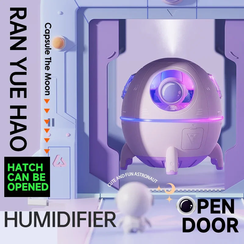 Shopdroplo Portable Astronaut Humidifier with LED Light & Aroma Diffuser – USB Powered Mini Air Purifier for Home & Office