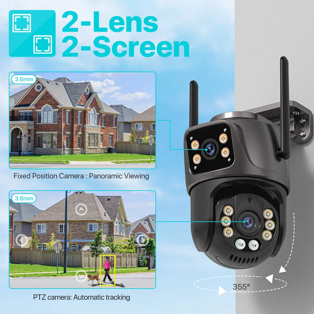 Shopdroplo™ 4K 8MP WiFi PTZ Outdoor Security Camera – Dual Lens, AI Auto Tracking, Night Vision, IP66 Waterproof