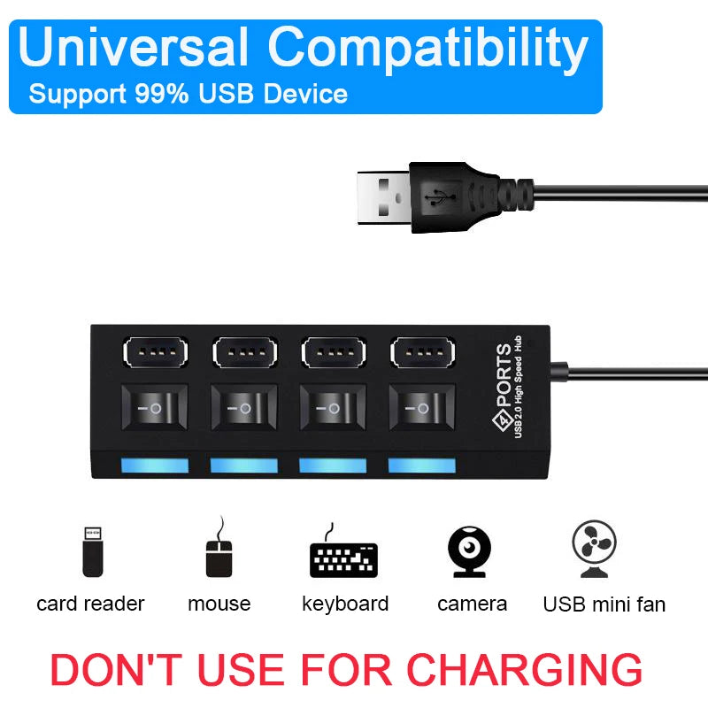 Shopdroplo™ High-Speed USB 2.0 Hub – 4/7 Port Splitter with LED Indicators & Power Switch for PC & Laptop