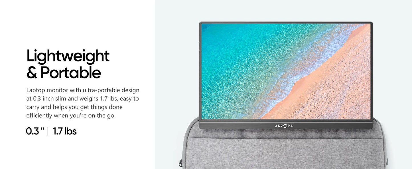 Shopdroplo ARZOPA 15.6" 1080P Portable Monitor – FHD USB-C & HDMI Display for Laptop, Mac, Xbox, PS4, Switch, and Phone
