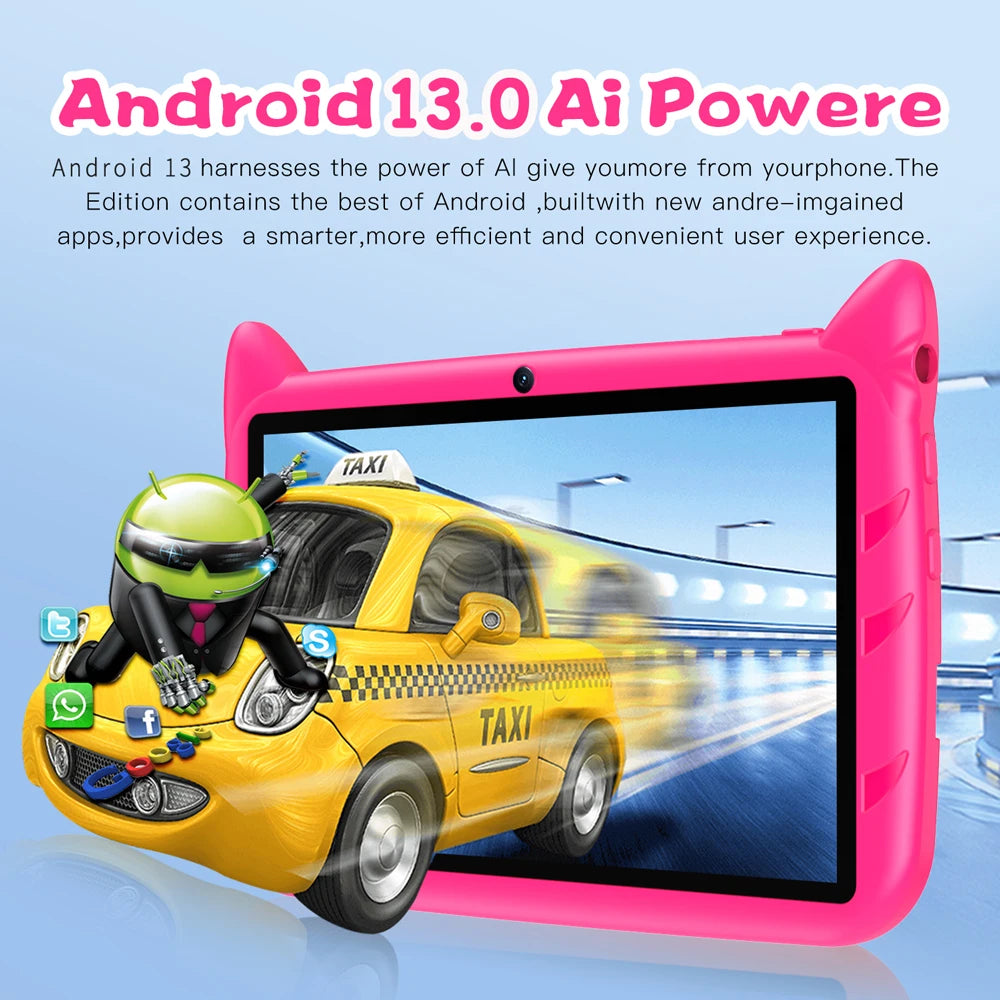 Shopdroplo™ 7" Android 13 Kids Tablet – 4GB+64GB, 1TB Expandable, Dual Camera, WiFi, Parental Controls & Educational Apps