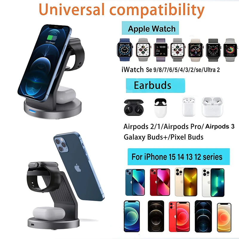 Shopdroplo 3 In 1 Magnetic Wireless Charger Stand For iPhone, iWatch & AirPods – MagSafe Fast Charging Station