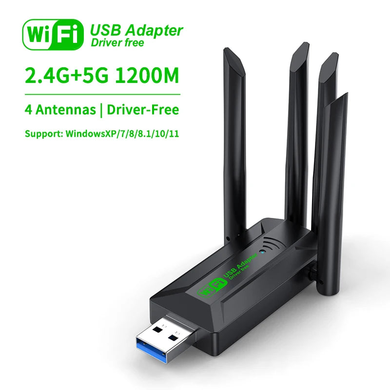Shopdroplo VAORLO 1200Mbps USB WiFi Adapter – Dual Band 2.4G/5GHz Wireless Dongle with 4 Antennas & USB 3.0 for PC/Laptop