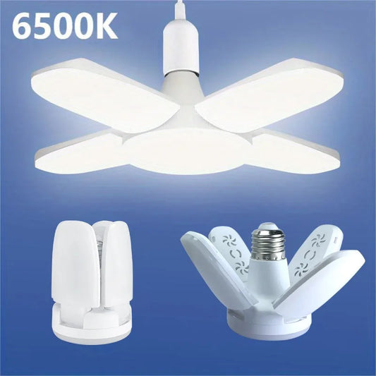 Shopdroplo™ E27 Foldable Fan Blade LED Bulb – 28W 220V/85-265V White Light for Ceiling, Garage, and Warehouse Lighting