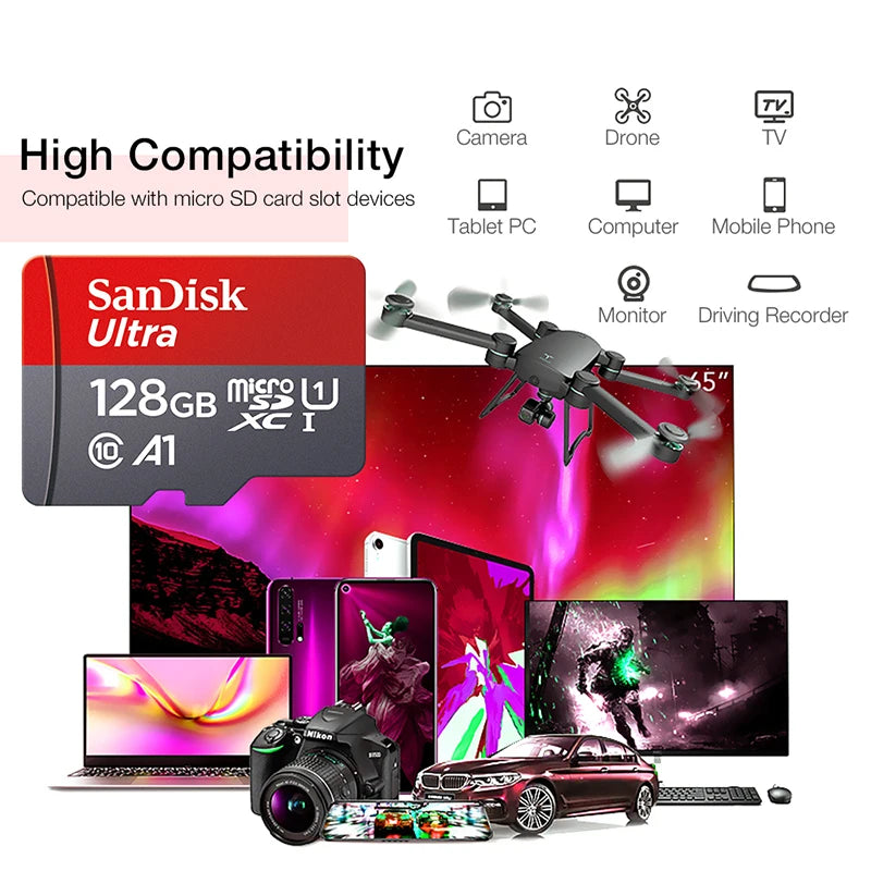 Shopdroplo Original SanDisk Micro SD Card – 32GB/64GB/128GB/256GB TF Memory Card UHS-1 Class 10 for Phone, Camera & PC