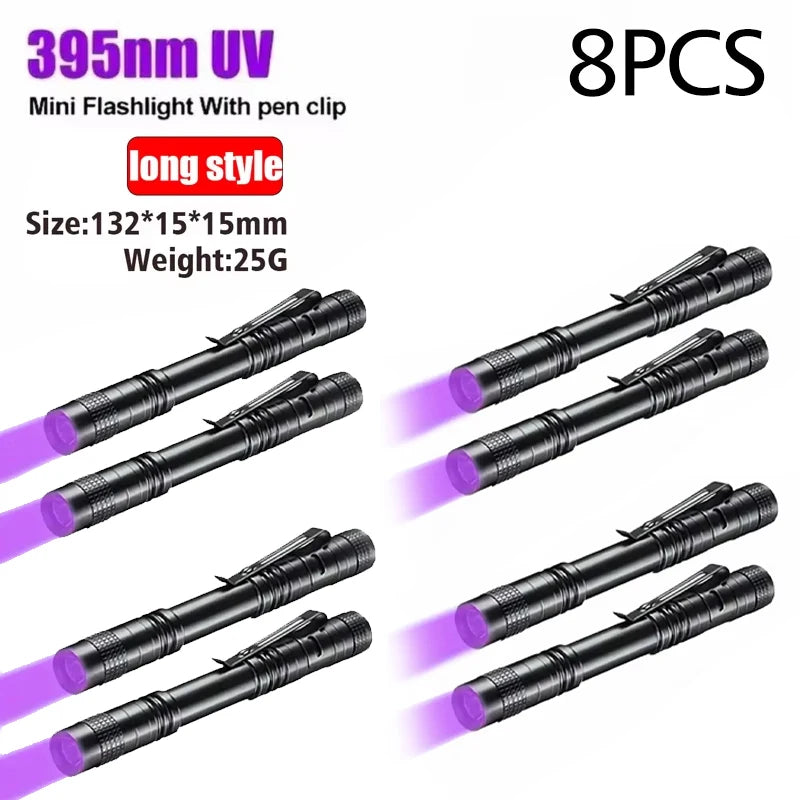 Shopdroplo™ UV Flashlight 395nm – Mini Ultraviolet Torch with Clip for Pet Urine, Scorpion, & Stain Detection