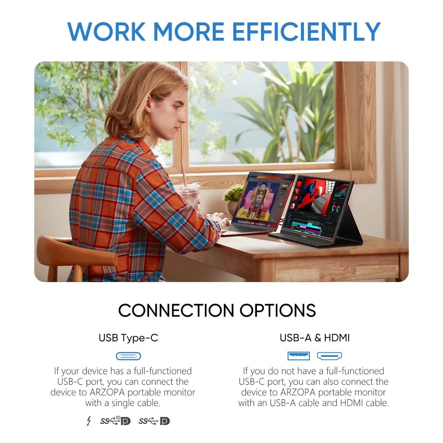 Shopdroplo ARZOPA 15.6" 1080P Portable Monitor – FHD USB-C & HDMI Display for Laptop, Mac, Xbox, PS4, Switch, and Phone
