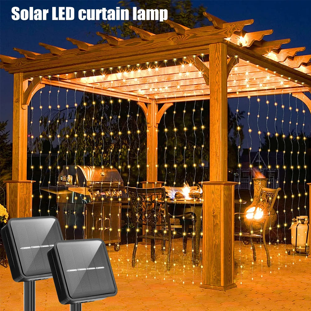Shopdroplo LED Solar Fairy Curtain Lights – Waterproof Outdoor String Lights for Garden & Christmas Décor