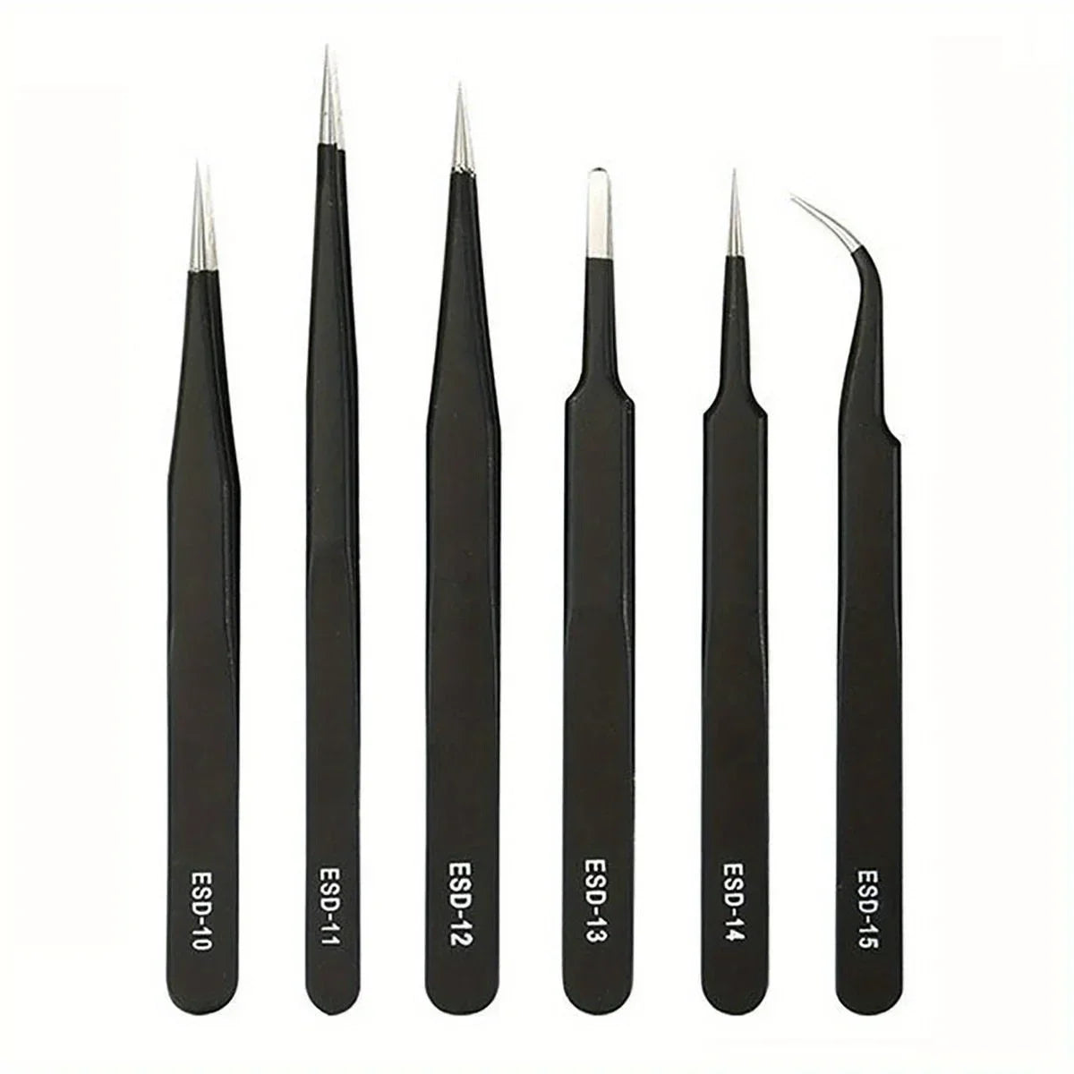 Shopdroplo 6-Piece ESD Anti-Static Tweezers Set – Precision Stainless Steel Tools for Electronics Repair & Crafting