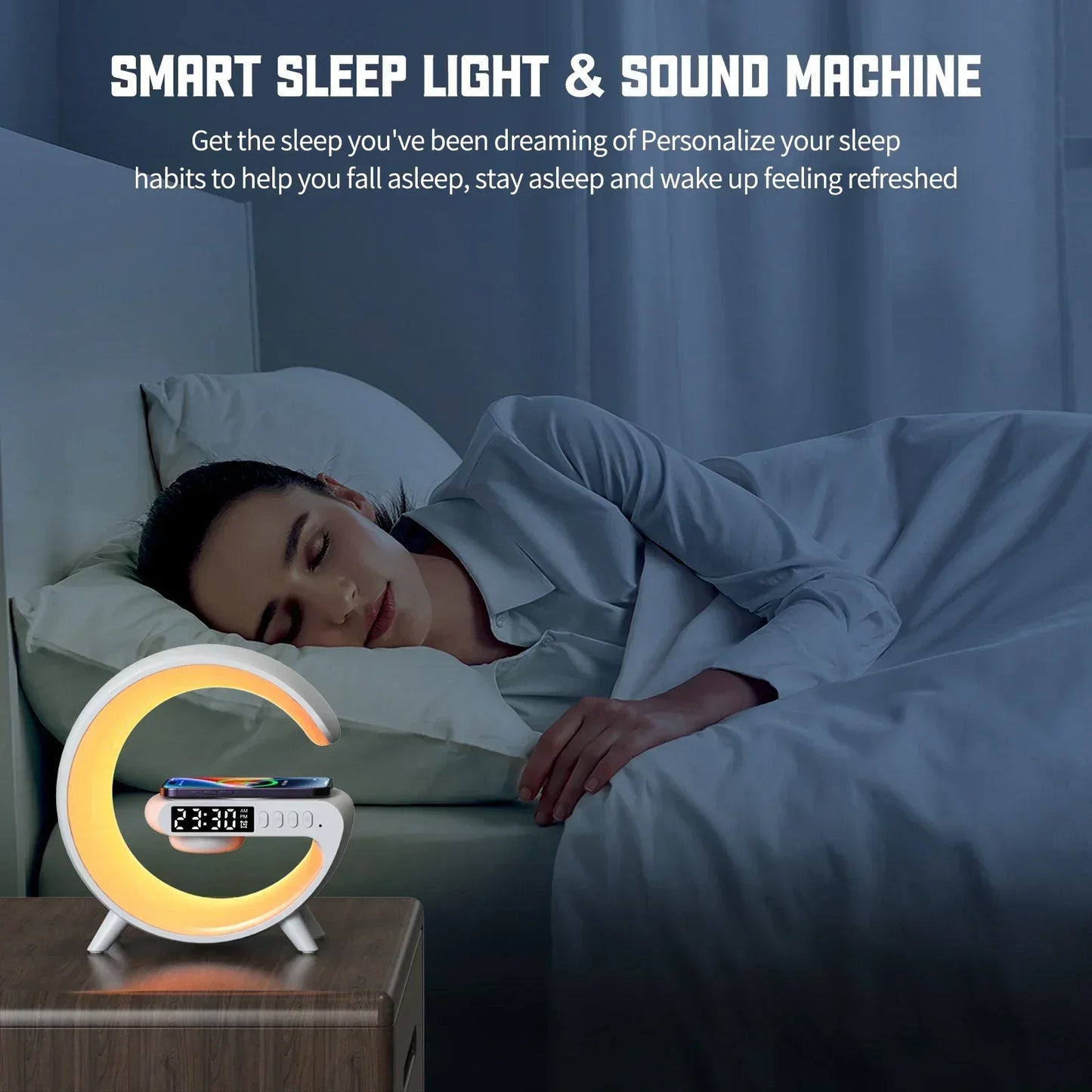 Shopdroplo Multifunction Wireless Charger Stand – RGB Light, Alarm Clock & Bluetooth Speaker for iPhone, Samsung, Xiaomi (Mini Fast Charging Dock)