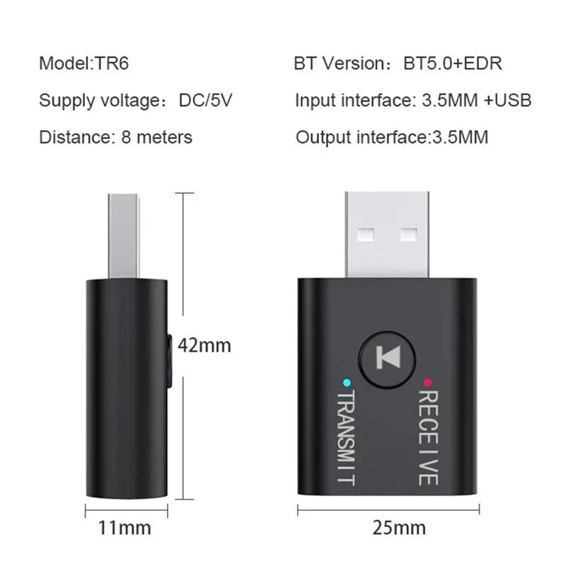Shopdroplo Bluetooth 5.0 Audio Transmitter & Receiver – Wireless 3.5mm AUX & RCA USB Dongle Adapter for TV, Car, Speakers & Headphones